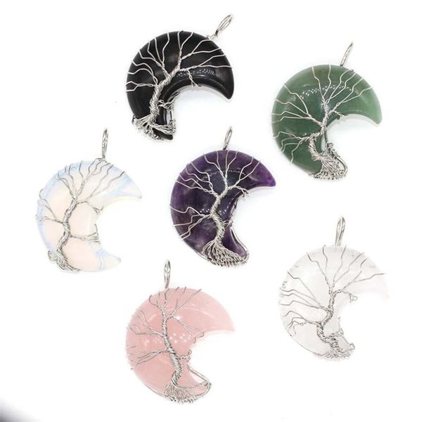 jln crescent moon shape wire wrapped life tree gemstone pendant amethyst tiger eye quartz stone charm with brass chain necklace gift c3, Silver
jln crescent moon shape wire wrapped life tree gemstone pendant amethyst tiger eye quartz stone charm with brass chain necklace gift c3, Silver