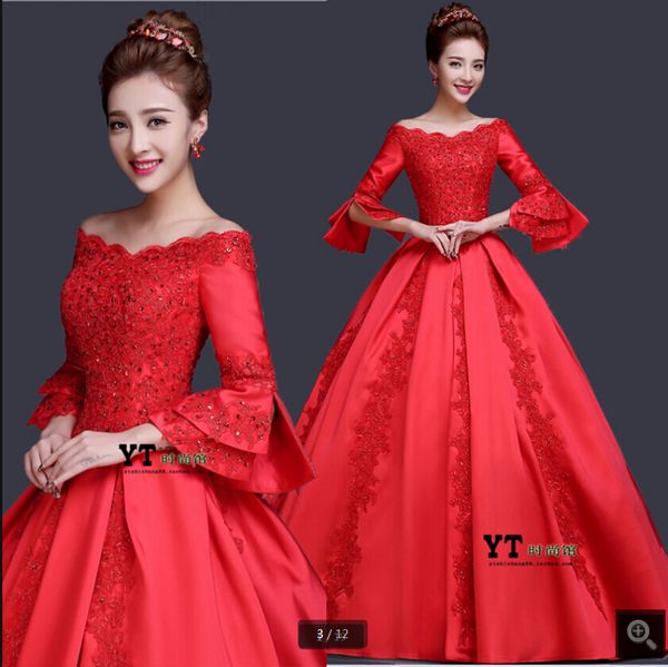 real picture white red satin ball gown wedding dresses 3/4 sleeve lace appliques beaded vintage bride dress scoop neck princess puffy long b
real picture white red satin ball gown wedding dresses 3/4 sleeve lace appliques beaded vintage bride dress scoop neck princess puffy long b