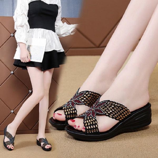 summer trend wedge heel rhinestone slippers women's plus size temperament thick-soled shoes comfortable and light, Black
summer trend wedge heel rhinestone slippers women's plus size temperament thick-soled shoes comfortable and light, Black