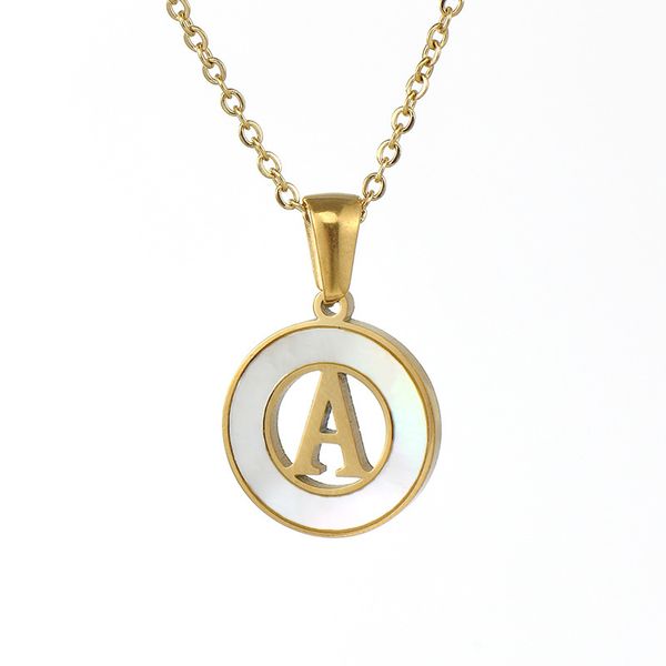 pendant 18k gold shell round stainls necklace fashion steel 26 letter pendant accsori female, White
pendant 18k gold shell round stainls necklace fashion steel 26 letter pendant accsori female, White