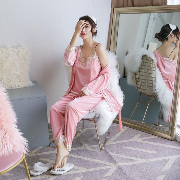women's sleepwear night gown ladies 3pcs high-quality pajamas autumn/winter lace sling gold velvet long-sleeve home service kimono robe, Black;red
women's sleepwear night gown ladies 3pcs high-quality pajamas autumn/winter lace sling gold velvet long-sleeve home service kimono robe, Black;red