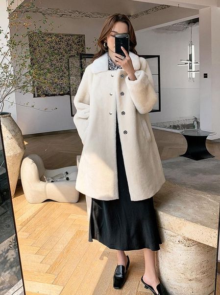 women's fur & faux real natural wool winter jacket women coat double-faced genuine leather mink collar warm streetwear fashion, Black
women's fur & faux real natural wool winter jacket women coat double-faced genuine leather mink collar warm streetwear fashion, Black