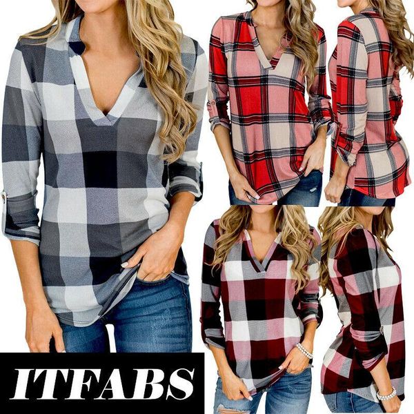 women's blouses & shirts arrival women casual plaids loose long sleeve v neck shirt blouse, White
women's blouses & shirts arrival women casual plaids loose long sleeve v neck shirt blouse, White