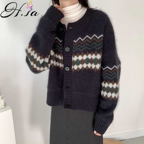h.sa women casual sweater cardiganss long sleeve soft warm ladies knitted jumper argyle vintage cardigan sweater female 210716, White;black
h.sa women casual sweater cardiganss long sleeve soft warm ladies knitted jumper argyle vintage cardigan sweater female 210716, White;black