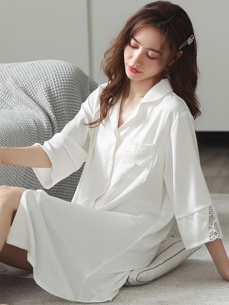 women's sleepwear ice-silk nightdress women home clothes summer satin sleepshirts loose robe soft nightshirt lace casual nightgown, Black;red
women's sleepwear ice-silk nightdress women home clothes summer satin sleepshirts loose robe soft nightshirt lace casual nightgown, Black;red