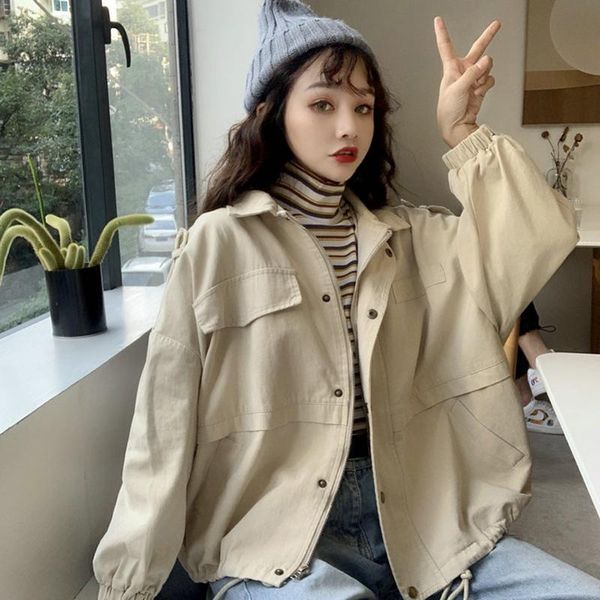 women's jackets 2021 spring and autumn loose all-match casual retro tooling zipper jacket short solid color coat women, Black;brown
women's jackets 2021 spring and autumn loose all-match casual retro tooling zipper jacket short solid color coat women, Black;brown