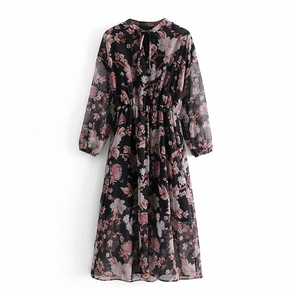 women dress floral printed long sleeves elegant fashion casual midi es for 210420, Black;gray
women dress floral printed long sleeves elegant fashion casual midi es for 210420, Black;gray