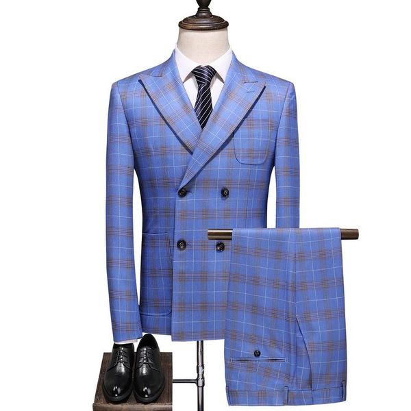 men's suits & blazers (jacket+trousers+vest) wedding suit blue plaid korean style slim casual groomsmen 3 piece set luxury, White;black
men's suits & blazers (jacket+trousers+vest) wedding suit blue plaid korean style slim casual groomsmen 3 piece set luxury, White;black