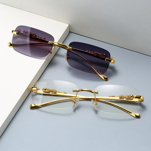 sunglasses fashion vintage rimless square women men designer travel driving leopard head small sun glasses, White;black
sunglasses fashion vintage rimless square women men designer travel driving leopard head small sun glasses, White;black