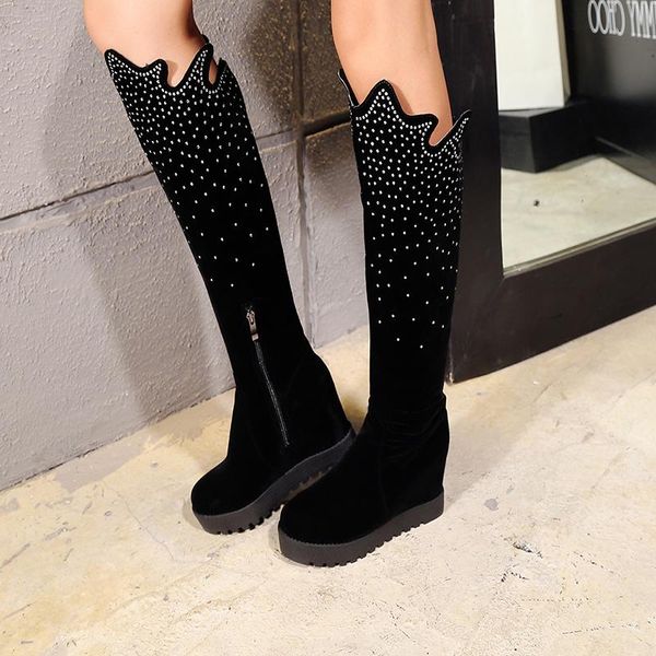boots women knee high heel wedges platform plush winter footwear ladies rhinestone thigh heels, Black
boots women knee high heel wedges platform plush winter footwear ladies rhinestone thigh heels, Black