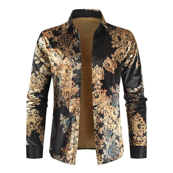 men's dress shirts 2021 gold velvet printed shirt fashion lapel cardigan flower bottomed, White;black
men's dress shirts 2021 gold velvet printed shirt fashion lapel cardigan flower bottomed, White;black