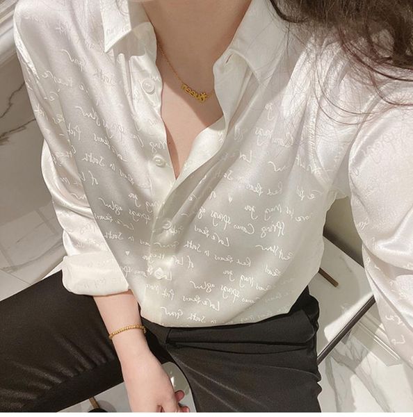 women's blouses & shirts women spring autumn vintage elegant romantic temperament letter jacquard long sleeved silk satin shirt, White
women's blouses & shirts women spring autumn vintage elegant romantic temperament letter jacquard long sleeved silk satin shirt, White