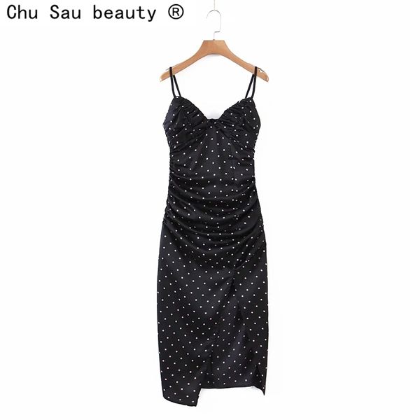 summer french white polka dot print spaghetti strap halter back slit mid-length dress women vintage skirt fashion chic 210508, Black;gray
summer french white polka dot print spaghetti strap halter back slit mid-length dress women vintage skirt fashion chic 210508, Black;gray
