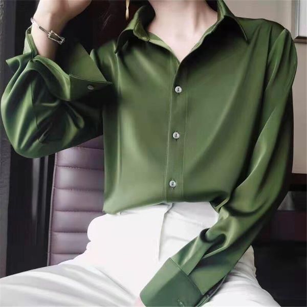 women's blouses & shirts fashion retro solid satin office career blouse women casual single-breasted all-match leisure shirt blusas, White
women's blouses & shirts fashion retro solid satin office career blouse women casual single-breasted all-match leisure shirt blusas, White