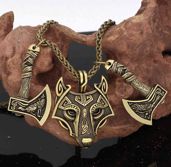 nordic selling domineering viking amulet crow wolf head axe and celtic wolf head pendant necklace, Silver
nordic selling domineering viking amulet crow wolf head axe and celtic wolf head pendant necklace, Silver