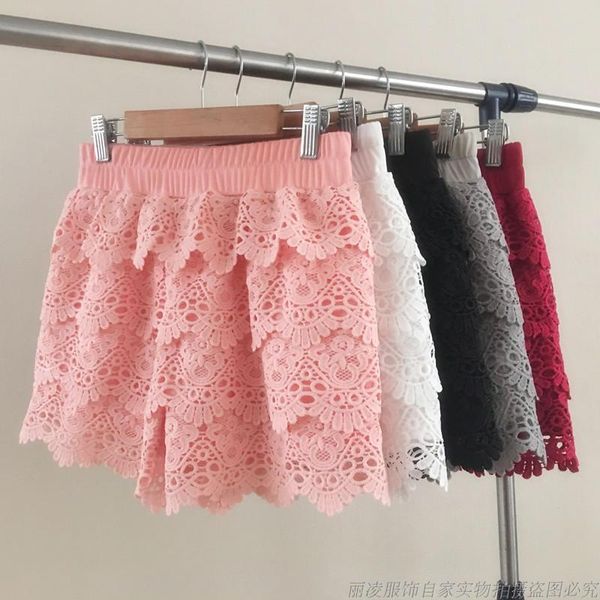 #0658 black white pink red casual lace shorts women elastic waist thin for summer fashion anti-glare women's, White;black
#0658 black white pink red casual lace shorts women elastic waist thin for summer fashion anti-glare women's, White;black