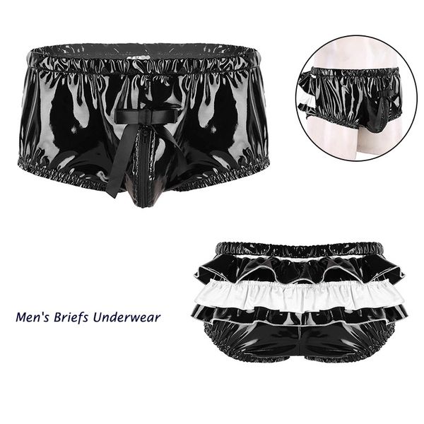 Mens Lingerie Wetlook Panties Zippered Jockstraps Bulge Pouch Back Frilly Sissy Ruffled Skirts High Cut Briefs Underwear, Black;white
Mens Lingerie Wetlook Panties Zippered Jockstraps Bulge Pouch Back Frilly Sissy Ruffled Skirts High Cut Briefs Underwear, Black;white