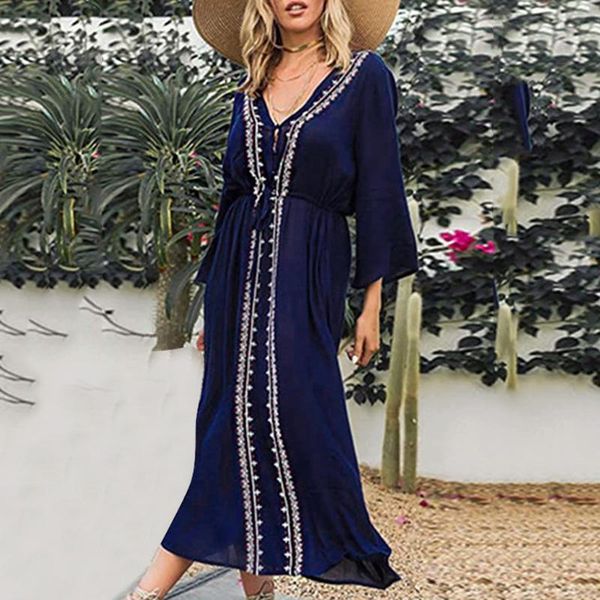 women loose casual dress elegant v neck dolman sleeve print vintage long beach femme robe vestido summer 2021 women's swimwear, White;black
women loose casual dress elegant v neck dolman sleeve print vintage long beach femme robe vestido summer 2021 women's swimwear, White;black