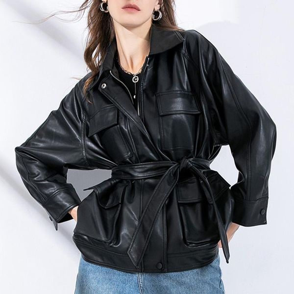 women's leather & faux trendy streetwear female loose turndown collar pu soft jacket with belt autumn women moto biker black outwear
women's leather & faux trendy streetwear female loose turndown collar pu soft jacket with belt autumn women moto biker black outwear