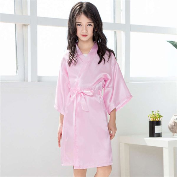 bathrobe summer plain children's silk like satin thin cardigan robe 
bathrobe summer plain children's silk like satin thin cardigan robe