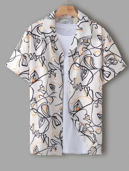 men abstract figure graphic button up shirt g7rh#, White;black 
men abstract figure graphic button up shirt g7rh#, White;black