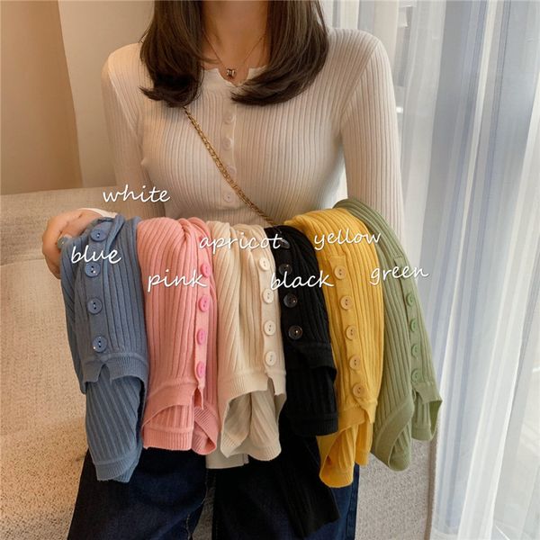 autumn knitted slim solid long sleeve thin sweater o neck button pullover all-match primer shirt sweaters jumper 210520, White;black
autumn knitted slim solid long sleeve thin sweater o neck button pullover all-match primer shirt sweaters jumper 210520, White;black