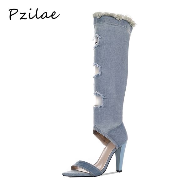 2021 new pointed toe denim super heel summer shoes woman knee high thin heels sandals long boots bstx, Black
2021 new pointed toe denim super heel summer shoes woman knee high thin heels sandals long boots bstx, Black