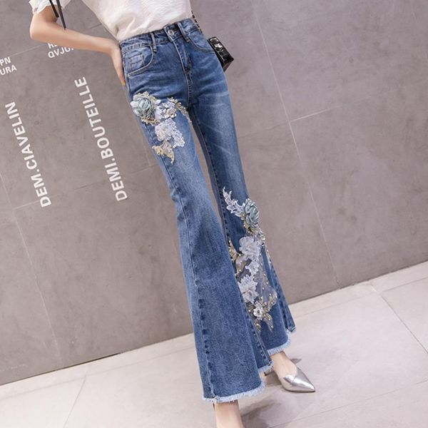 elastic high waist flare womens jean pants fashion 3d flower embroidery denim long trousers ladies appliques casual pearls jeans blue
elastic high waist flare womens jean pants fashion 3d flower embroidery denim long trousers ladies appliques casual pearls jeans blue