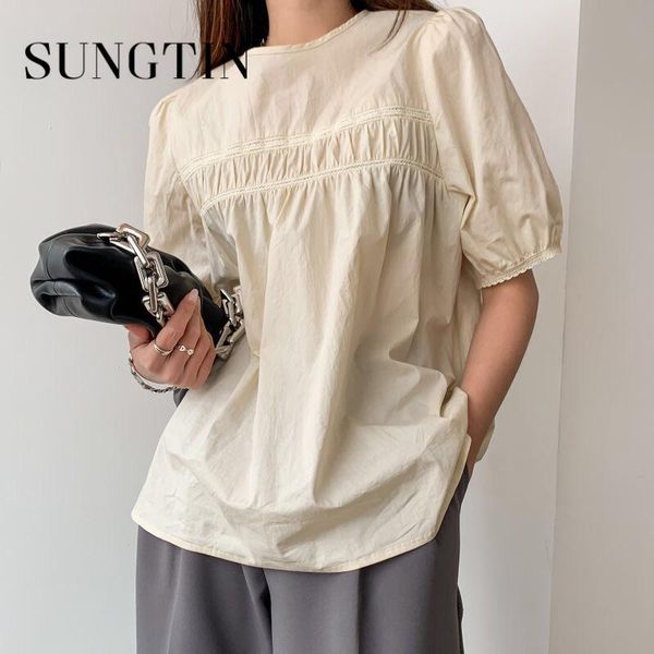 women's t-shirt sungtin kawaii puff sleeve hollow out flods t shirts loose women casual o neck half tees solid cute summer sweet, White
women's t-shirt sungtin kawaii puff sleeve hollow out flods t shirts loose women casual o neck half tees solid cute summer sweet, White