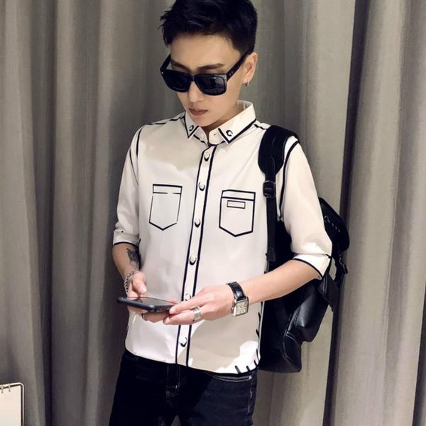 men's casual shirts korean for men 2021 summer slim fit streetwear social party nightclub short sleeve shirt camisa masculina, White;black
men's casual shirts korean for men 2021 summer slim fit streetwear social party nightclub short sleeve shirt camisa masculina, White;black