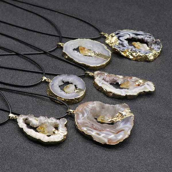 pendant necklaces 30-60mm natural agate stone necklace with leather cord the original hollow hole sectio yellow teeth gold mine loader edge, Silver
pendant necklaces 30-60mm natural agate stone necklace with leather cord the original hollow hole sectio yellow teeth gold mine loader edge, Silver