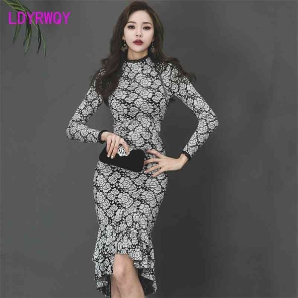 autumn and winter korean retro fashion temperament ladies lace bottom fishtail dress knee-length zippers 210416, Black;gray
autumn and winter korean retro fashion temperament ladies lace bottom fishtail dress knee-length zippers 210416, Black;gray