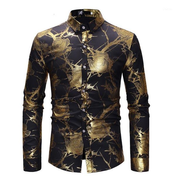 men's dress shirts rose flower gold bronzing white men slim fit long sleeve mens casual party holiday social male chemise1 umsq, White;black 
men's dress shirts rose flower gold bronzing white men slim fit long sleeve mens casual party holiday social male chemise1 umsq, White;black