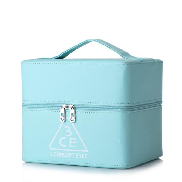 three-layer foldable pu box women makeup case and bags large capacity professional zipper handbags for home travel organizer cosmetic & case