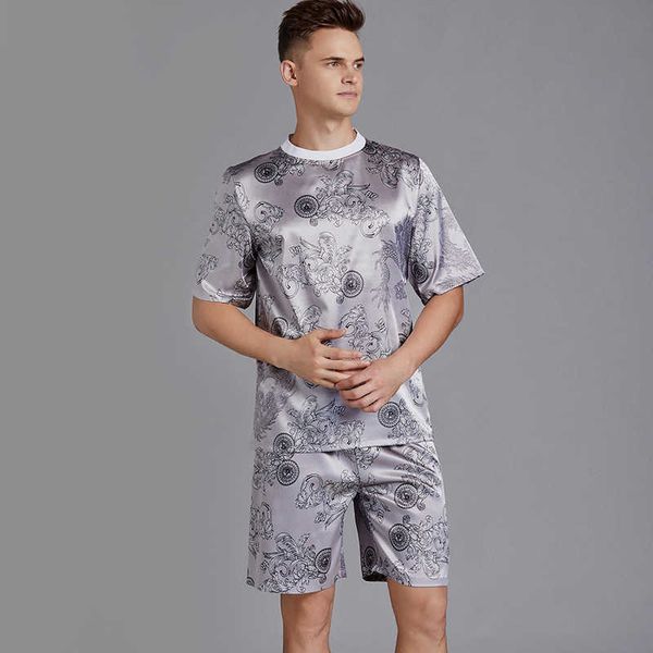 yaoting new men's pajamas short sleeve thin ice silk summer round neck home wear loose large size suit, Black;brown
yaoting new men's pajamas short sleeve thin ice silk summer round neck home wear loose large size suit, Black;brown