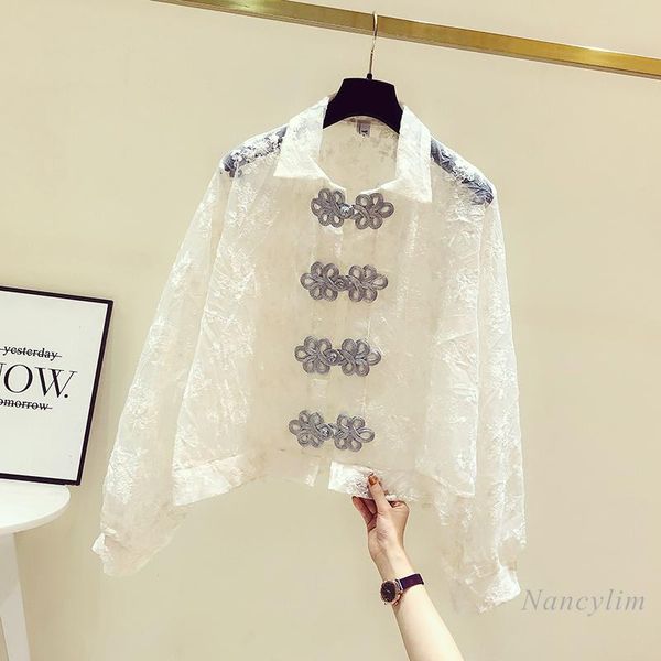women's blouses & shirts retro buckle lace shirt women outer wear summer autumn apricot sun protection coat loose, White
women's blouses & shirts retro buckle lace shirt women outer wear summer autumn apricot sun protection coat loose, White
