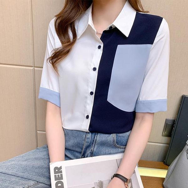 women's blouses & shirts short sleeve 2021 office lady stitching chiffon shirt loose plus size korean summer ladies blouse, White
women's blouses & shirts short sleeve 2021 office lady stitching chiffon shirt loose plus size korean summer ladies blouse, White