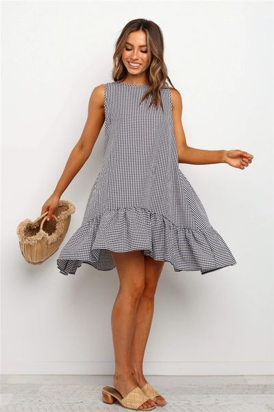 2020 New Fashion Women Sleeveless Plaid Ruffle Irregular Summer Dress Round Neck Loose Casual Holiday Beach Dress Vestidos Free Shopping
2020 New Fashion Women Sleeveless Plaid Ruffle Irregular Summer Dress Round Neck Loose Casual Holiday Beach Dress Vestidos Free Shopping