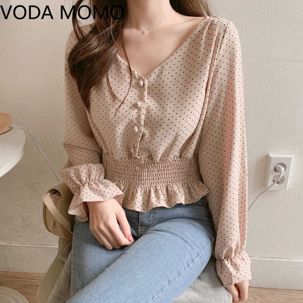 vintage v-neck flare long sleeve polka dot women blouse shirts elegant slim waist ruffles female blouse blusas plus size 210721, White
vintage v-neck flare long sleeve polka dot women blouse shirts elegant slim waist ruffles female blouse blusas plus size 210721, White