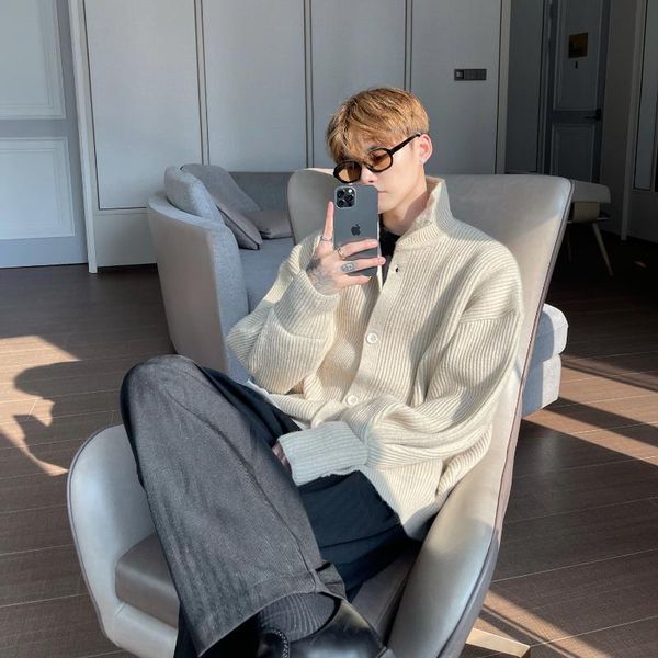 men's sweaters fashion knitted sweatercoat single breasted casual loose outwear long sleeve m20, White;black
men's sweaters fashion knitted sweatercoat single breasted casual loose outwear long sleeve m20, White;black