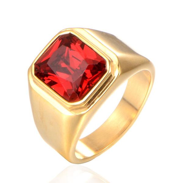 cluster rings vintage gold stainless steel men's signet ring square red zircon stone party brands fashion male classic jewelry, Golden;silver
cluster rings vintage gold stainless steel men's signet ring square red zircon stone party brands fashion male classic jewelry, Golden;silver