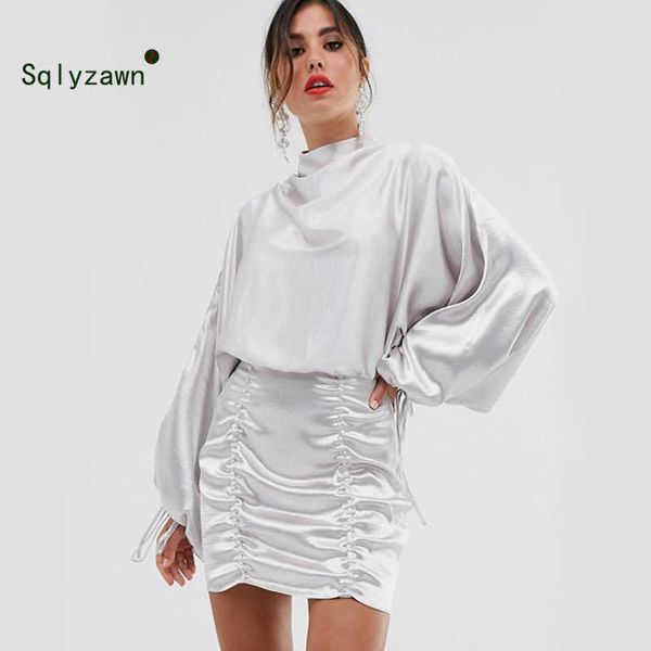 women turtleneck full puff sleeve pleated mini dress silk slim party silver dress elegant autumn ol bodycon dress vestidos 210709, Black;gray
women turtleneck full puff sleeve pleated mini dress silk slim party silver dress elegant autumn ol bodycon dress vestidos 210709, Black;gray