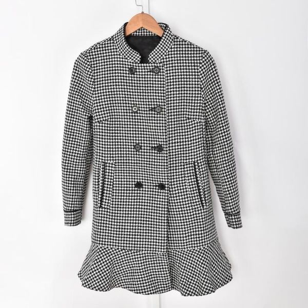 women's wool & blends houndstooth double-breasted mid-length coat ladies autumn winter warm outwear jacket with pockets, Black
women's wool & blends houndstooth double-breasted mid-length coat ladies autumn winter warm outwear jacket with pockets, Black