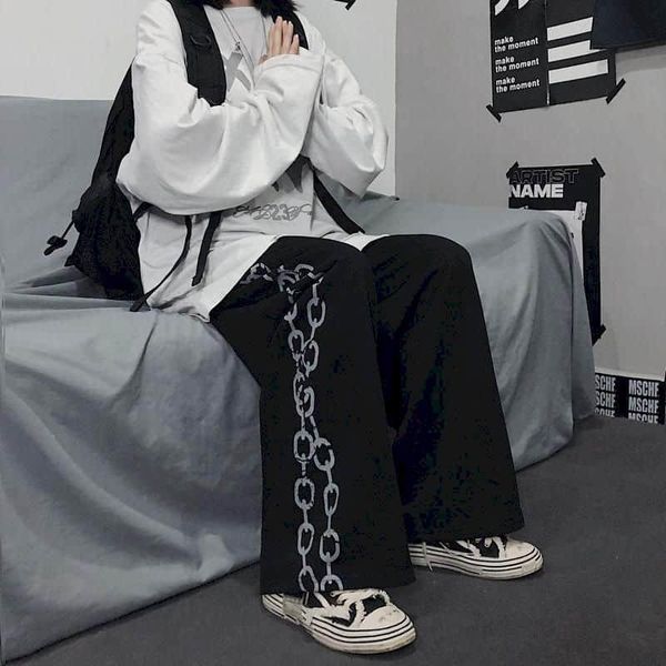korean plus size pants goth wide leg clothes ins retro street made old chain pattern printing casual straight trousers men women women', Black;white
korean plus size pants goth wide leg clothes ins retro street made old chain pattern printing casual straight trousers men women women', Black;white