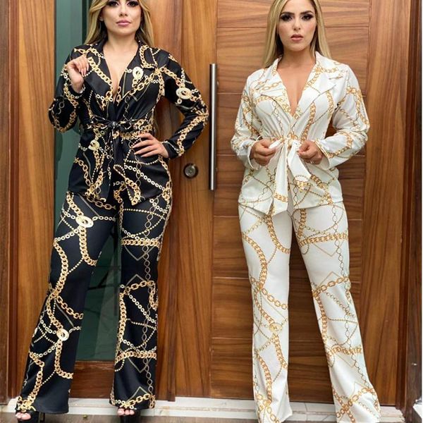 women's two piece pants autumn 2021 fashion office commuter chiffon rich printed lapel shirt with belt temperament micro horn trouser s, White
women's two piece pants autumn 2021 fashion office commuter chiffon rich printed lapel shirt with belt temperament micro horn trouser s, White
