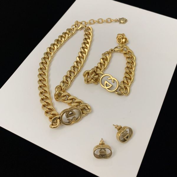 2021 new jewelry double earrings female ancient letter brass heavy industry high version bracelet necklace set, Black
2021 new jewelry double earrings female ancient letter brass heavy industry high version bracelet necklace set, Black