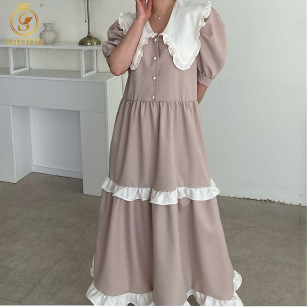 casual dresses women fashion korean chic style design ruffle long robe ladies white peter pan collar vintage loose 17y7, Black;gray
casual dresses women fashion korean chic style design ruffle long robe ladies white peter pan collar vintage loose 17y7, Black;gray
