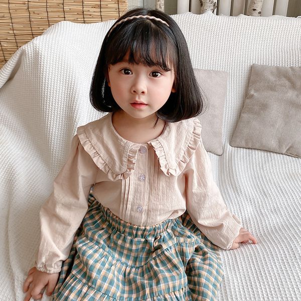 children girls clothes 2021 new spring toddler kids girl long sleeve peter pan collar solid color cotton shirt tee blouse, Blue;gray
children girls clothes 2021 new spring toddler kids girl long sleeve peter pan collar solid color cotton shirt tee blouse, Blue;gray