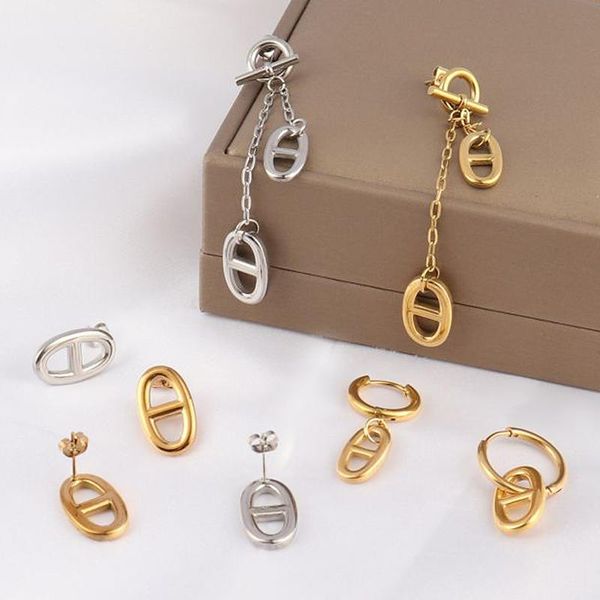 stud brand design pig nose earring stainless steel earrings for women geometric long chain charms jewelry, Golden;silver
stud brand design pig nose earring stainless steel earrings for women geometric long chain charms jewelry, Golden;silver