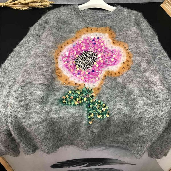 european goods autumn new lazy wind round neck diamond studded loose pullover sweater heavy industry mohair bead flower sweater, White
european goods autumn new lazy wind round neck diamond studded loose pullover sweater heavy industry mohair bead flower sweater, White